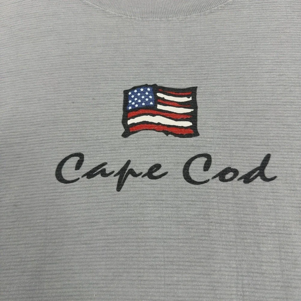 Vintage Oneita T Shirt Mens XL Grey Cotton American Flag Cape Cod Graphic Retro